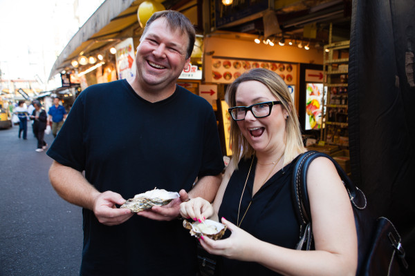 Micah and I enjoying oysters for breakfast.