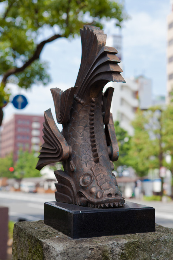 A mythical tiger-headed fish called kinshachi used atop the castle towers as a talisman for fire prevention