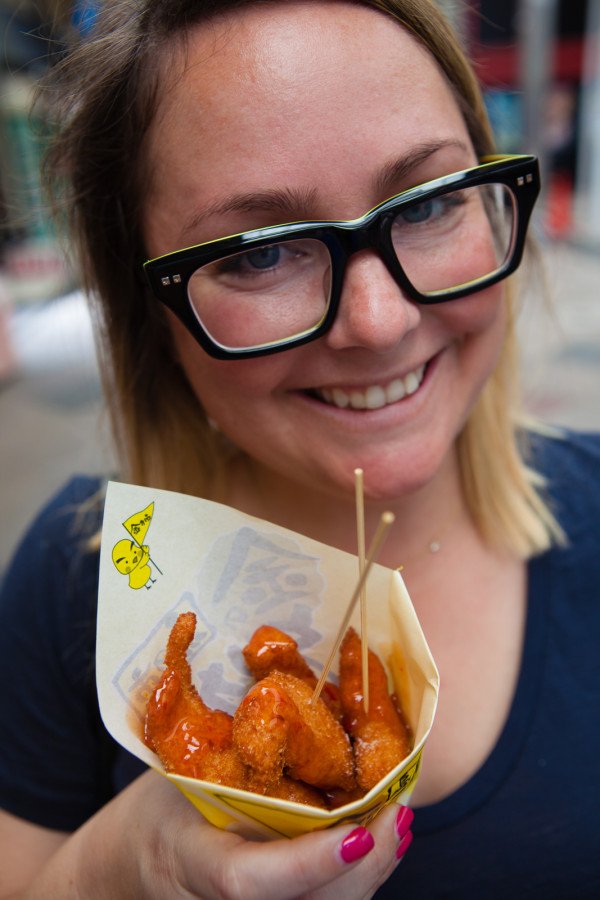 Enjoying some fried chicken with sweet chili sauce (the best $2 snack out there in my  opinion)