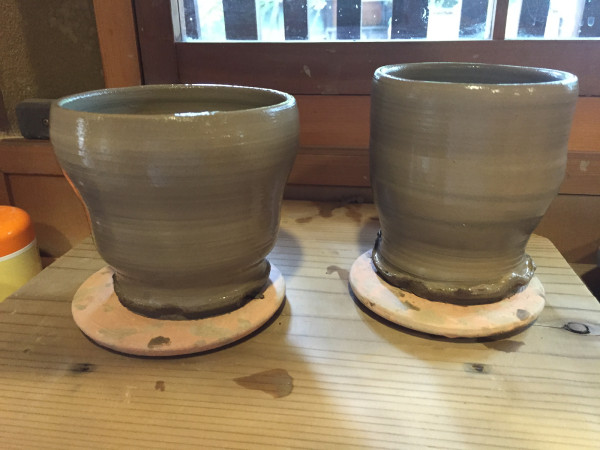 Our finished cups, ready for firing and glazing